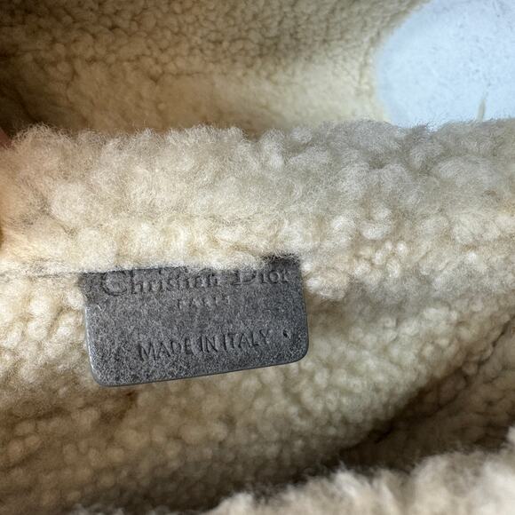 Christian Dior Shearling Saddle Bag Gray Shoulder Purse Suede/Gold CD Rare Auth - Picture 11 of 16